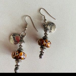 Brown murano glass beaded earrings with family charms